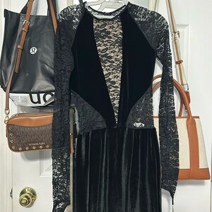 Black lace and velvet detail dance costume dress